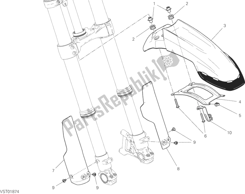 All parts for the Front Mudguard of the Ducati Scrambler Desert Sled Thailand USA 803 2019